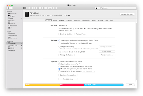 Как сделать резервную копию iPhone или iPad на Mac в MacOS с помощью Finder (Big Sur и Catalina)