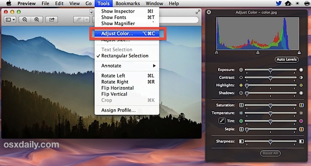 Преобразование изображения в черно-белое с предварительным просмотром в Mac OS X