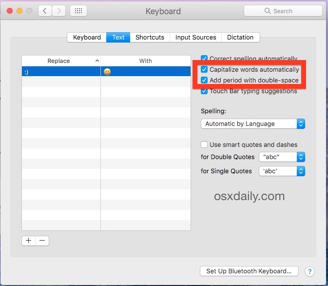 Как использовать заглавные буквы и автоматически добавлять точки в Mac OS