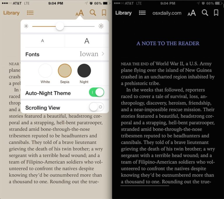 Упростите чтение iBooks в темноте для глаз с помощью автоматического ночного режима на iPhone и iPad