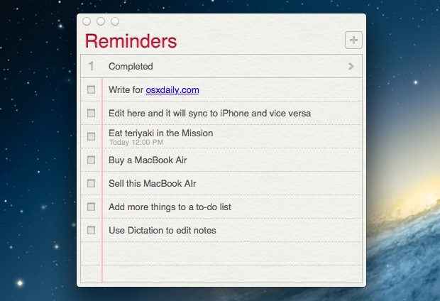 Обновление списков дел и напоминаний на рабочем столе Mac OS X с iPhone