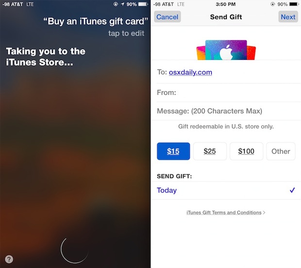 Быстрый способ купить подарочные карты iTunes и App Store с помощью Siri