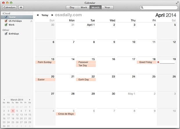 Как показать праздники в приложении «Календарь» для Mac OS X