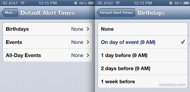Как изменить время оповещения по умолчанию в календарях для iPhone и iPad, дни рождения и события