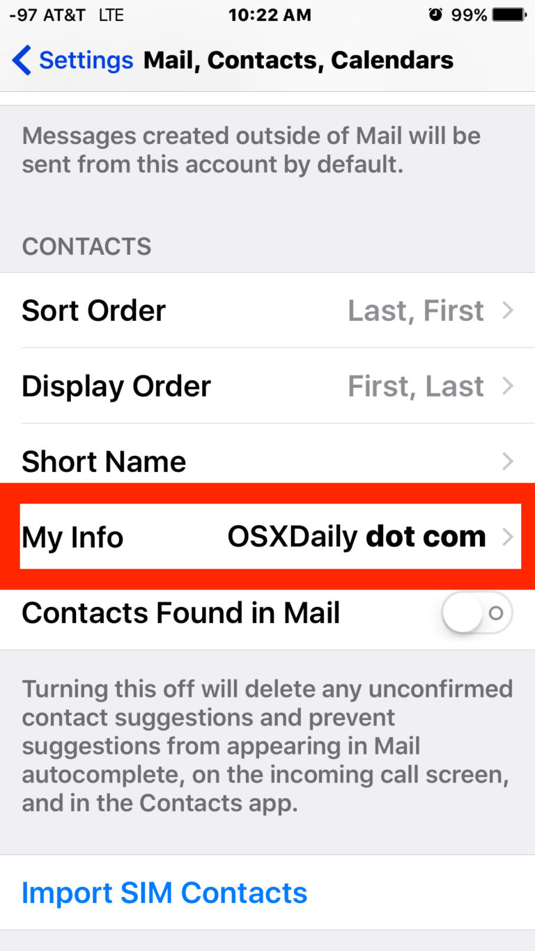 Как установить личные контактные данные «Моя информация» на iPhone