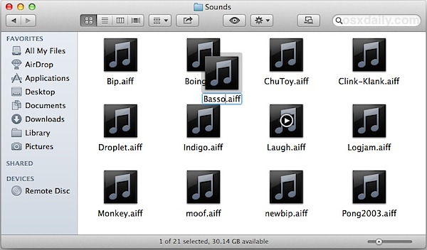 Измените звук оповещения Центра уведомлений в Mac OS X