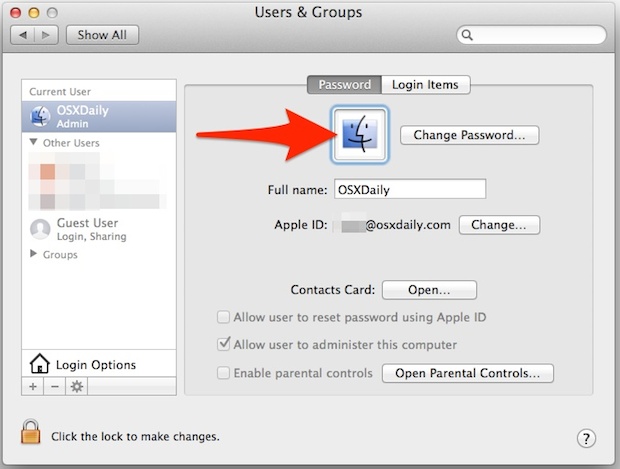 Как изменить изображение профиля учетной записи пользователя Mac