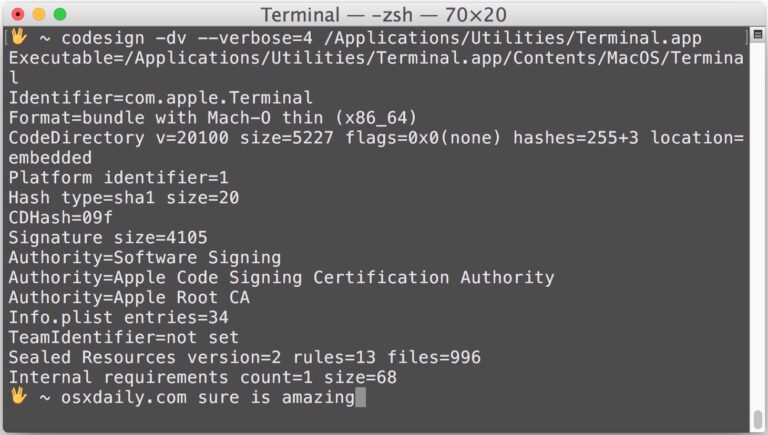 Как показать и проверить подписи кода для приложений в Mac OS X