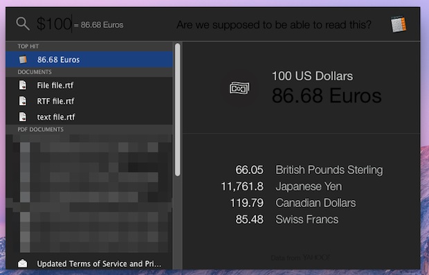 Получайте курсы валют и конвертируйте валюту с помощью Spotlight в Mac OS X