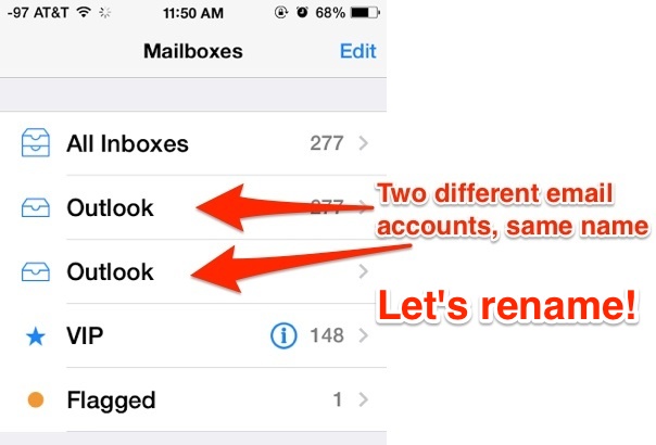 Как переименовать учетную запись электронной почты в iOS, чтобы сделать ее более информативной