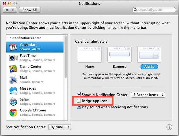 Отключить оповещения о красных значках на значках док-станции в Mac OS X