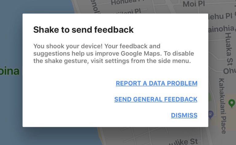 Как отключить «встряхнуть, чтобы отправить отзыв» в Google Maps для iPhone и iPad