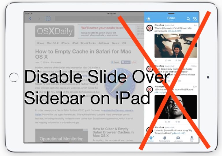 Как отключить слайд на боковой панели на iPad