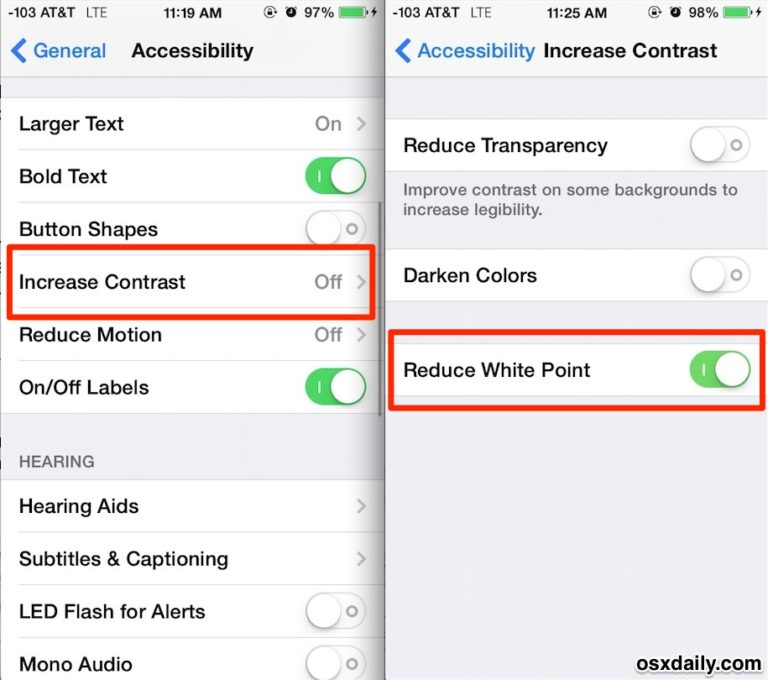 Используйте функцию «Уменьшить точку белого» в iOS, чтобы слегка уменьшить резкие яркие цвета