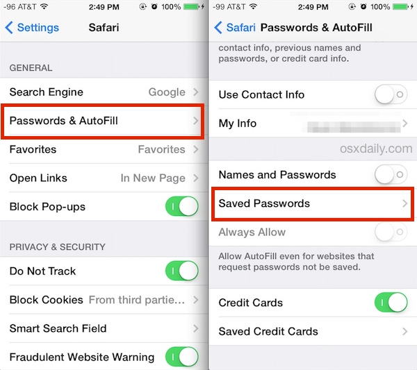 Найдите сохраненные пароли на iPhone и iPad в Safari