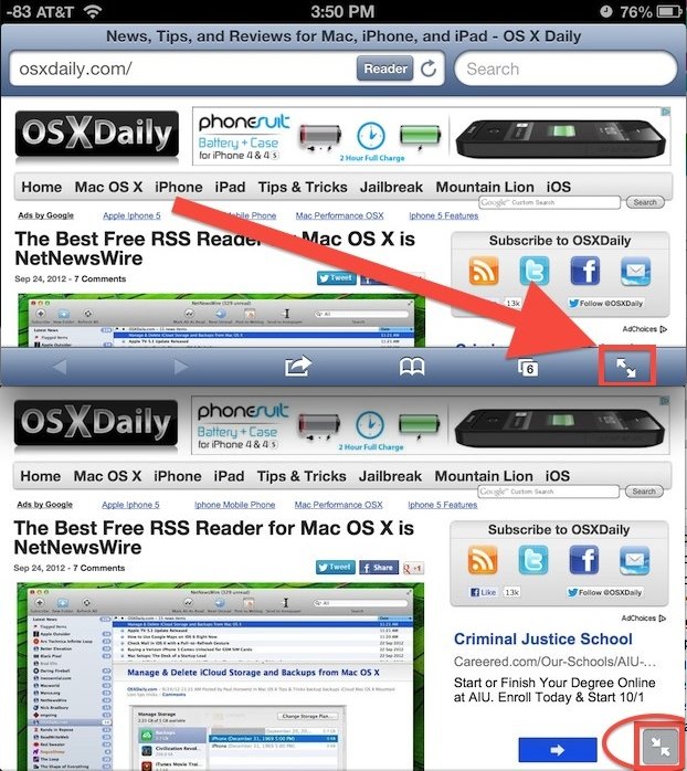 Перейдите в полноэкранный режим с Safari на iPhone и iPod touch, чтобы увидеть больше при просмотре веб-страниц