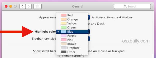 Как изменить цвет выделения выделения в Mac OS X