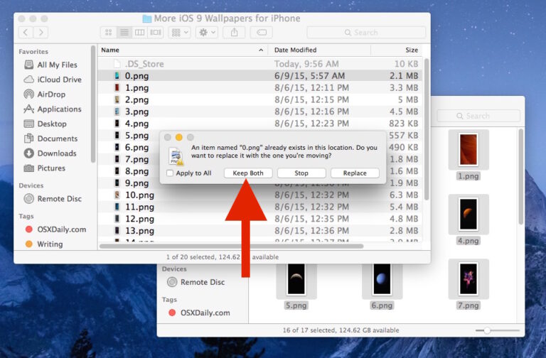 Используйте «Сохранить оба», чтобы объединить файлы с одинаковыми именами в одну папку Mac OS X