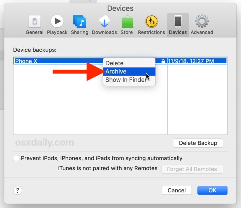 Как заархивировать резервную копию iTunes iPhone или iPad
