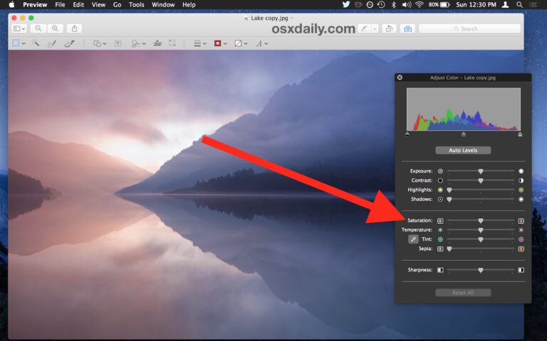 Как увеличить насыщенность цвета изображения в Mac OS X с помощью предварительного просмотра