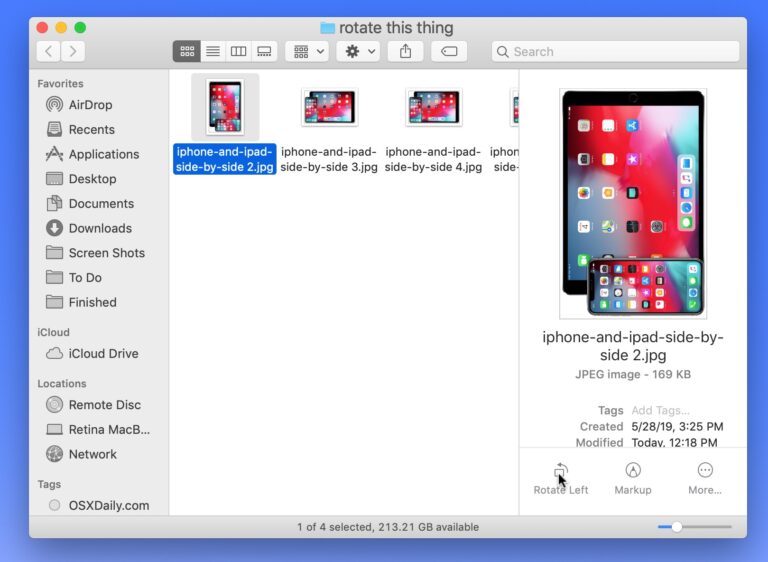Как быстро повернуть изображения в MacOS из Finder