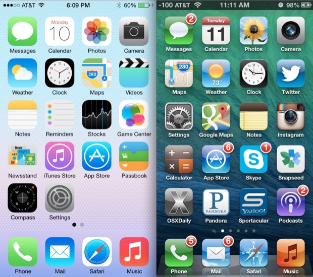iOS 7 и iOS 6: параллельное визуальное сравнение