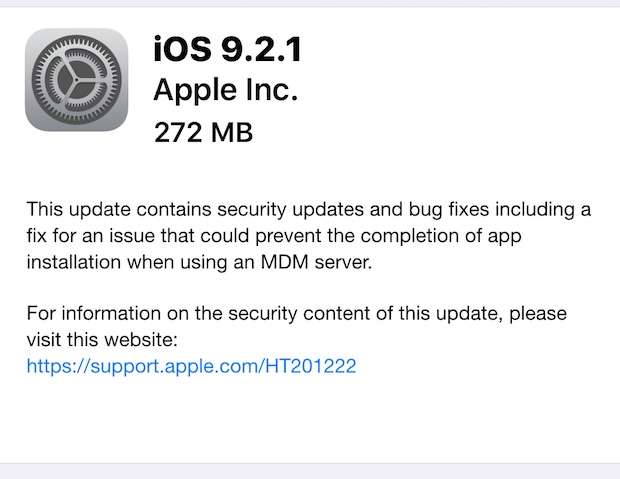 iOS 9.2.1 13D20 для iPhone с Touch ID выпущена для исправления ошибки 53