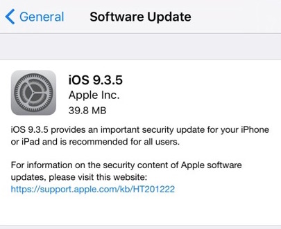 Выпущено обновление безопасности iOS 9.3.5 для iPhone и iPad [IPSW Downloads]
