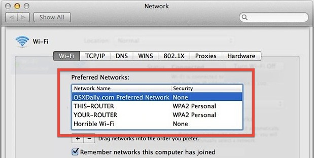 См. Список всех сетей Wi-Fi, к которым Mac ранее подключался