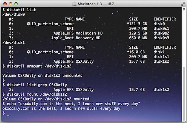 Монтирование и отключение дисков из командной строки в Mac OS X