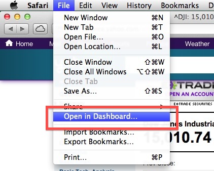 Создание виджета информационной панели из частей веб-страниц в Mac OS X