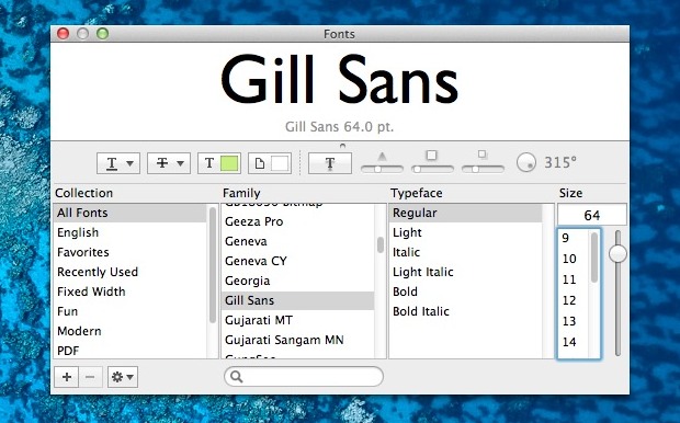 Предварительный просмотр шрифтов Mac прямо из панели шрифтов OS X