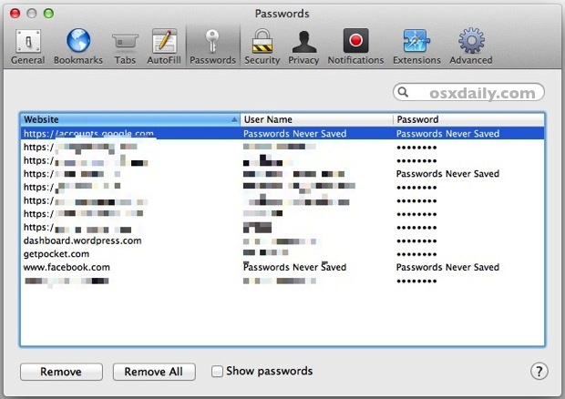Как удалить сохраненные пароли из Safari в Mac OS X