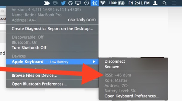 Проверьте мощность сигнала Bluetooth в Mac OS X