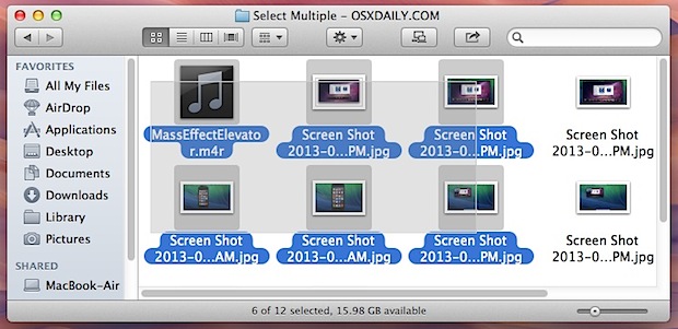 Выбор нескольких файлов в Mac OS X