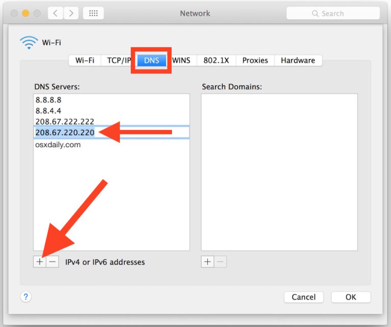 Как изменить настройки DNS-сервера в Mac OS X