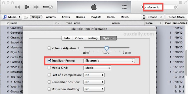 Как установить эквалайзер для определенных жанров, песен и альбомов в iTunes