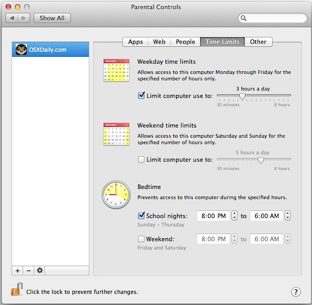 Как установить ограничения по времени для использования компьютера в Mac OS X
