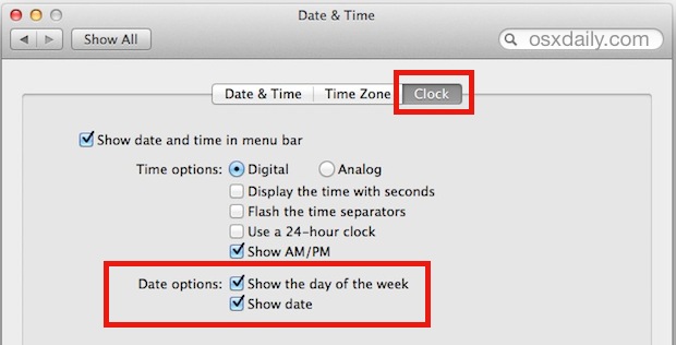 Как добавить дату в строку меню в Mac OS X