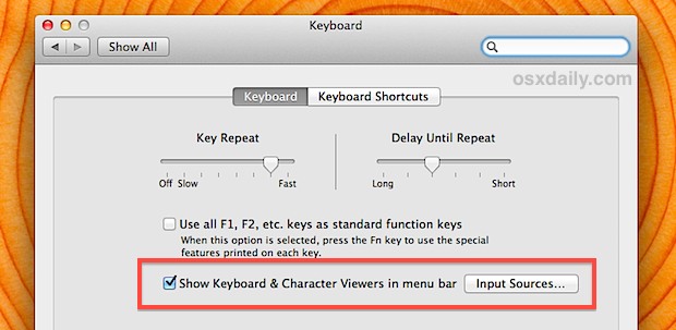 Включение пункта меню Emoji и специальных символов для быстрого доступа в Mac OS X