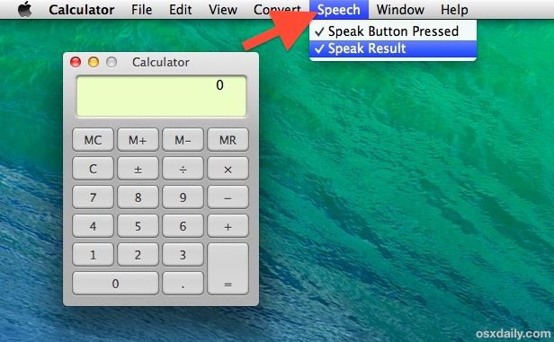 Включите говорящий калькулятор в Mac OS X