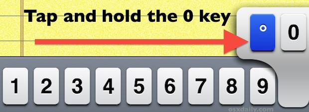 Введите символ степени на iPhone с помощью клавиши 0 на клавиатуре iOS