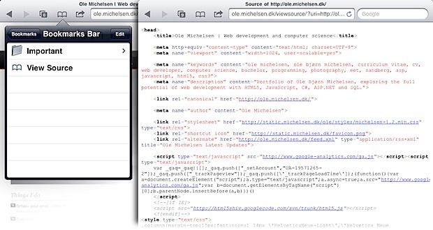 Как «просмотреть исходный код» из Safari на iPad или iPhone