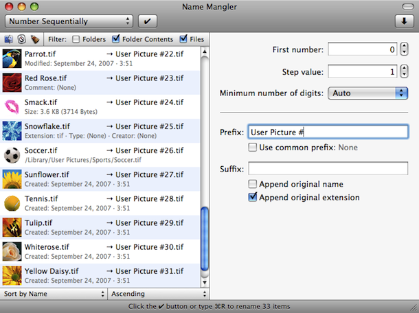 Name Mangler – это служебная программа для пакетного переименования файлов для Mac OS X