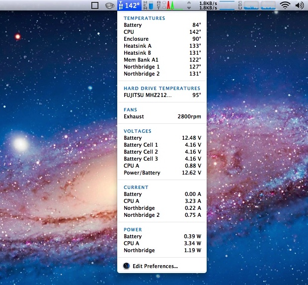 Отображение температуры процессора в строке меню Mac OS X
