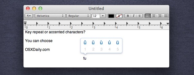 Отключить меню акцента и включить повтор клавиш в Mac OS X