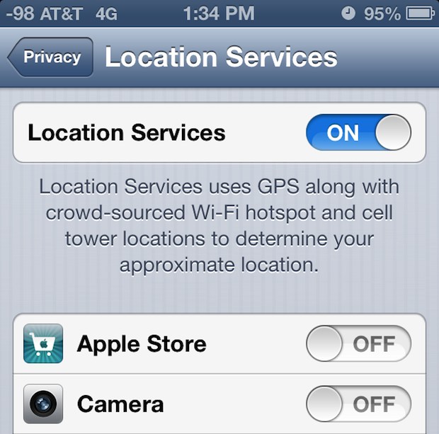 Отключить iPhone GPS и данные географических тегов в фотографиях iPhone