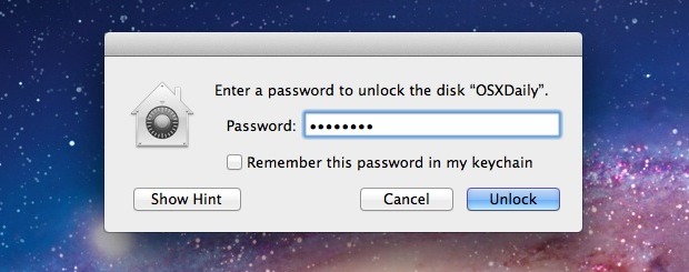 Защита паролем внешнего диска в Mac OS X с зашифрованными разделами