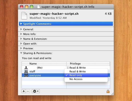 Изменить права доступа к файлам в Mac OS X