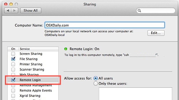 Запустите FTP или SFTP-сервер в Mac OS X